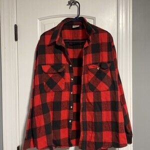 Winston Mens Vintage Red Buffalo Plaid Long Sleeve Button Down‎ Flannel Shirt XL
